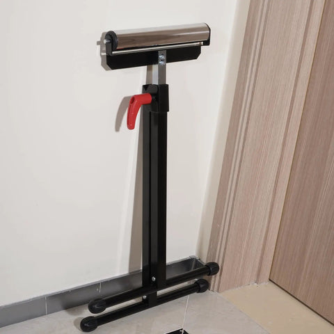 Heavy Duty Adjustable Roller Stand 2 Pack Folding Steel Work Support with red handle for rolling heavy sheets.