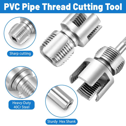 All In One Pro Grade PVC Pipe Threading Tool Kit With Internal And External Reamers, Broken Bolt Extractor, Universal Thread Extractor, Thread Seal Tape, And Case For Half Inch, Three Quarter Inch, And One Inch PVC Plumbing DIY Gift, 40Cr steel