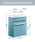 Compact 16 Inch Floating Bathroom Vanity With White Ceramic Vessel Sink Blue MDF Storage Cabinet Modern Minimalist Design