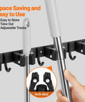 Two Pack Heavy Duty Broom Holder Wall Mount With Five Racks And Four Hooks Stainless Steel Mop And Broom Organizer Antiskid
