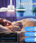 20 Inch Ceiling Fan With Light Socket Remote Plug And Play 30W 2000 Lumens installed in bedroom with sleeping child and noise chart