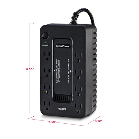Standby UPS Battery Backup And Surge Protector For Home Office And Gaming Setup, 425VA 260W, 8 Outlets, Compact Design, Simulated Sine Wave, UL Certified, Keeps Your PC Rig, Console, And Router Safe