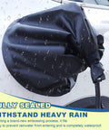 Universal EV Charger Port Cover With Heavy Duty Magnetic Seal Straight Up Waterproof Rain Snow Dust Proof Electric Vehicle Charging Plug Protector shown in heavy rain with droplets.
