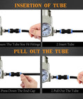 Rock Solid 180 Piece Push To Connect Air Hose Fittings Assortment Kit With Quick Release Straight Pneumatic Quick Connectors In 1/8 Inch 1/4 Inch And Metric Sizes For Lightning Fast Hookups No Leaking Allowed, air tube insertion steps