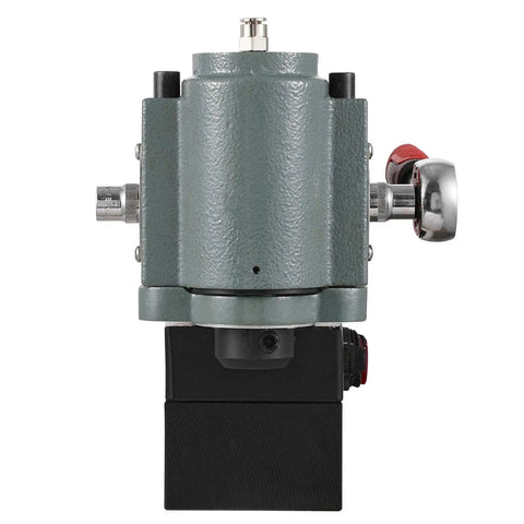 Rock Solid 1300W Portable Magnetic Drill Press With Integrated Cooling, Compact Low Profile Body, Beast Mode 10000N Base showing top view of drill head with coolant fittings.