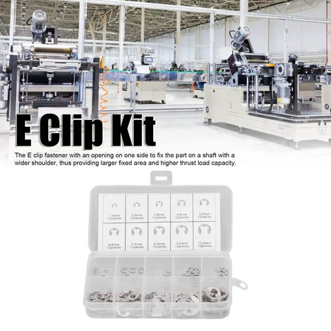 120 Piece E Clip Circlip Retaining Ring Set In 304 Stainless Steel Heavy Duty Assortment For Bearings And Shaft Hardware Perfect For Machinery Autos And DIY Projects, 1.5-10mm case