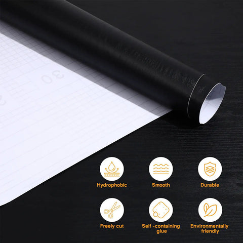 No Drama Peel And Stick Black PVC Wallpaper Roll For Home Office DIY Room Glow Up Self Adhesive Removable Wall Cover with smooth finish.