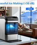 Countertop Nugget Ice Maker Makes Forty Eight Pounds Per Day With Instant Freeze Speed And Zero Stress Cleaning Whips Up Smooth Chewable Pellets For Legit Chill Backyard Hangs on kitchen countertop, producing soft ice quietly.