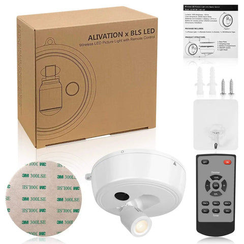 Wireless Picture Light With Remote For Art And Photos, Battery Powered Stick On LED Lighting That Pops Colors, pieces shown