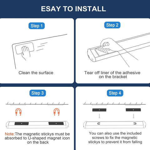Installation guide for Dope Motion Sensor Under Cabinet Lights With 90 LED Beads USB Rechargeable 2500mAh Battery Wireless Magnetic.