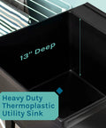 Heavy Duty 19 Gallon Utility Sink Laundry Tub With Adjustable Metal Legs For Laundry Room Basement Or Garage Workshop No Faucet Included Black Four Color Options Available showing 13-inch depth