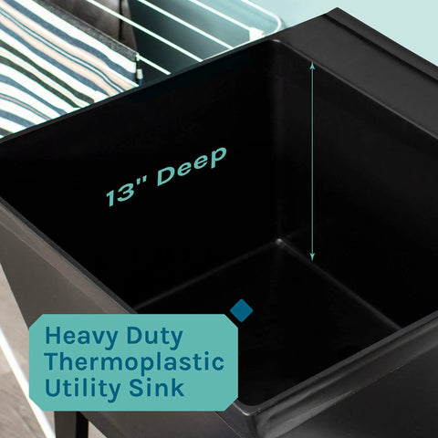 Heavy Duty 19 Gallon Utility Sink Laundry Tub With Adjustable Metal Legs For Laundry Room Basement Or Garage Workshop No Faucet Included Black Four Color Options Available showing 13-inch depth