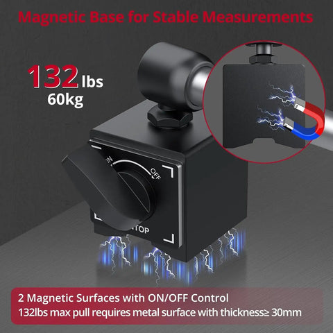 Digital Dial Indicator 1 Inch Range With 0.0005 Inch Resolution LCD Display Inch To Metric Conversion 132 Lbs Magnetic Base
