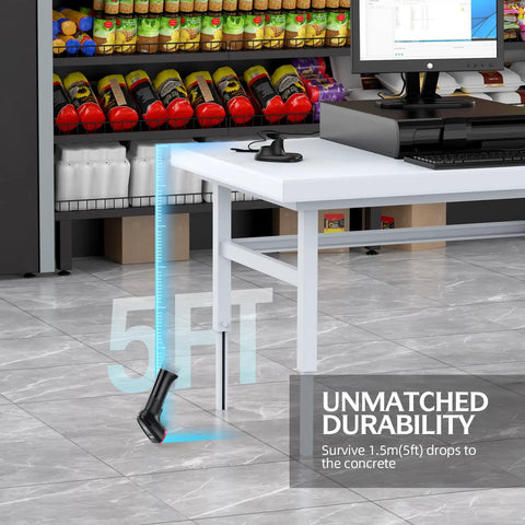 2D Bluetooth Barcode Scanner With USB Cradle And Auto Switching Modes demonstrating 5ft drop durability