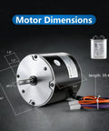 Heavy Duty Replacement Condenser Fan Motor 1/4 Hp At 850 Rpm 208 Through 230 Volt AC Blower displayed with dimensions and connectors.