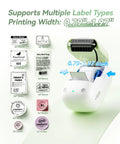 No Sweat Portable Label Maker With Bluetooth And One Touch Offline Printing For Sweet Home Office Organization Ready To Roll Including Tape In Classic Green White Finish with label width support 0.79-1.97 inches.
