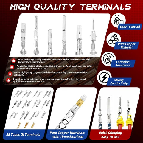 969 Piece Connector Pins Kit And Crimp Tool Set features high-quality terminals and copper materials for automotive wiring.