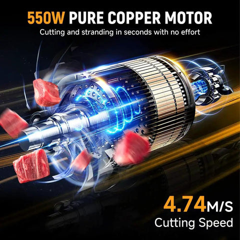 Powerful 550W Commercial Meat Bandsaw motor demonstrating meat cutting capability