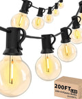 Outdoor String Lights 200 Ft Two Pack 100 Ft Each With 104 Shatterproof LED Bulbs Warm White 2700K Commercial Grade Waterproof