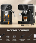 Straight Out The Coffeehouse, Espresso Maker With Auto Milk Frother And Touchscreen Controls, side view with cup.