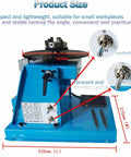 Rock Solid 10kg Rotary Welding Positioner Turntable with size dimensions and control switches for precise welding tasks.