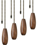 Four Piece Walnut Wood Ceiling Fan Chain Pull Extensions, 13.8 Inch Long Pull Chain Ornaments for Ceiling Lights and Fans