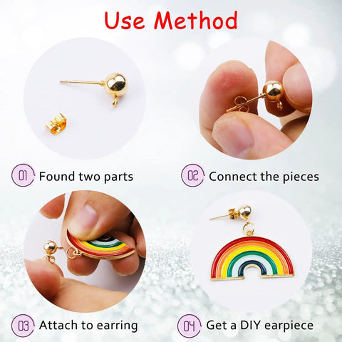 DIY Earring Making Kit With 240 Ball Post Studs Includes 60 Pairs Butterfly Earring Backs And 60 Pairs Spherical Earrings Three Sizes Of Posts Two Colors For Customizable Earrings, gold stud use method
