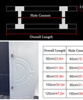 Diagram and dimensions for Clear Acrylic Barn Door Handle Hardware Kit For Office Sliding Doors, 120cm Zilver Finish.