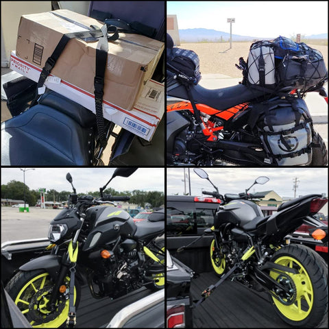 Beefy Soft Loop Tie Down Straps Pack Of 6, 1500 Lb Load Capacity And 4500 Lb Break Strength securing motorcycles and packages