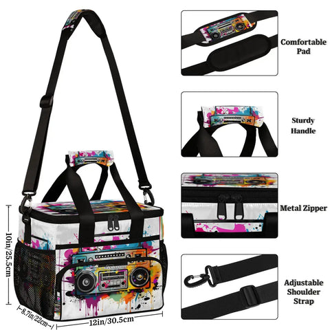 Insulated Picnic Backpack With Big 12x8.7x10in Lunch Tote with retro design, features adjustable strap, sturdy handle, metal zipper.