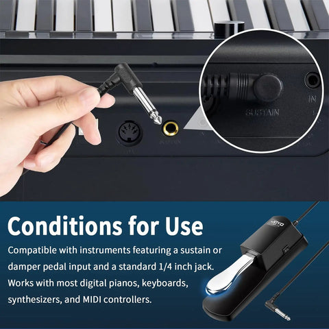 Universal Metal Sustain Pedal For Keyboard And Piano With Polarity Switch 5ft Cable being connected to keyboard input