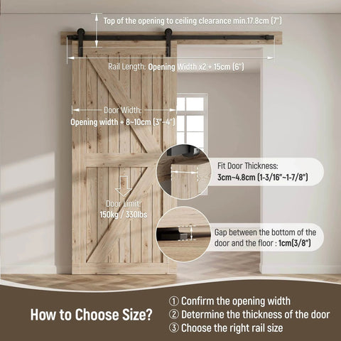 5.5Ft Single Sliding Barn Door Hardware Kit In Black Carbon Steel With Flat Track System, wooden door dimensions and specs