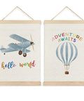 Epic Hot Air Balloon And Airplane Nursery Decor Set Of 2 Posters For Boys Room 12x16 Inch Baby Boy Wall Art With Built In Wooden Hanger Frame