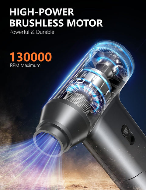 Beast Cordless Air Duster with 130,000 RPM Brushless Motor showcasing high wind pressure and stepless speed control.