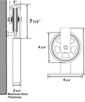 Diagram of Black Rustic Non-Bypass Sliding Barn Door Hardware Kit For Two Doors With 16Ft Long Flat Track dimensions and components.