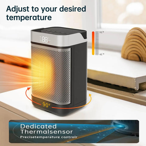 Portable Electric Space Heater With Remote Digital Display 12 Hour Timer 1500W PTC Ceramic Quick Heat for Bedroom Office