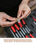 Person holding Six Pack Top Shelf Copper Mini Ball Valve With Male Female NPT Threads for easy water and gas control.