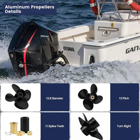 Upgrade OEM Aluminum Boat Propeller For Mercury Outboards 40HP To 125HP, 15 Spline, Four And One Quarter Gearcase, Right Hand