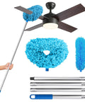 Ceiling Fan Cleaner Duster Set With Extension Pole 13 To 48 Inch, 2 Pack Reusable Microfiber Dusters in use on fan blade