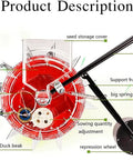 Diagram of a Hand Push Garden Seeder With 10 Seed Holes, Roller Planter And Fertilizer Applicator with labeled parts.