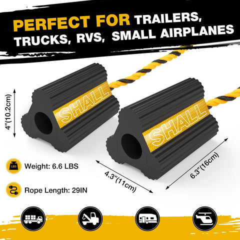 Rugged Built Tough Rubber Wheel Chocks 4 Pack With Rope And Reflective Strips For RVs Trailers Trucks Cars And Aircraft Solid Block Stopper