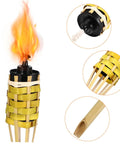 Close-up of Two Pack Outdoor Tiki Torch Lights for Pathway Lighting, showing woven design and refillable oil top.