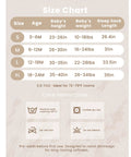 Size chart and care instructions for Cozy Muslin Baby Sleep Sack 6 to 12 Months 0.8 TOG Two Pack Wearable Cotton Blanket