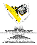 Beast Mode 21 Ton Electric Hydraulic Pipe Bender With Ten Steel Dies For Seven Eighths Through Four Inch Round Tubing Ninety Degree Bend Heavy Duty Garage Workhorse 110V with yellow base and hydraulic components.