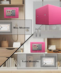 Deluxe Digital Security Safe Box With Keypad Lock for wall or floor mounting, pink, shown in home office storage setting.