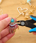 Ultra Sharp Flush Cutters Set 3 Pack 5.3 Inch Diagonal Cutting Pliers for DIY jewelry making shown cutting wire on an earring.