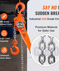 VEVOR 1-1/2 ton manual lever chain hoist, orange with galvanized G80 chain and 360° swivel hook