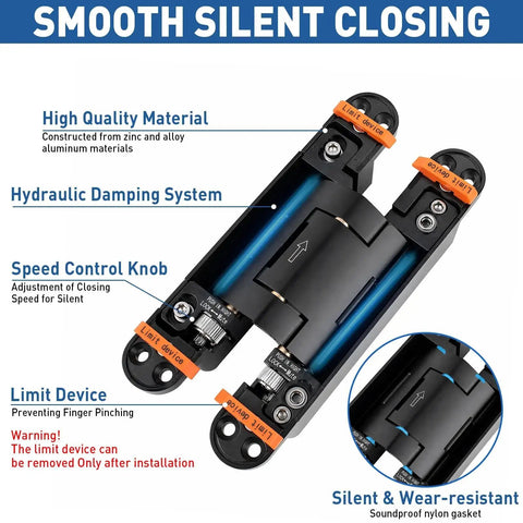 7 Inch Heavy Duty Self Closing Hidden Door Hinge With Adjustable Speed Control No Slam Soft Close For Secret And Interior Doors