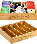 Two Pack K Cup Drawer Organizer Tray Made From Natural Bamboo With Adjustable Dividers To Separate Coffee Pods Tea Bags And Silverware