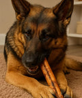 German Shepherd chewing All American Beefhide Rolls For Dogs Chew Treats Made In USA Beef Flavor 8 Inch Thick Rolls 15 Count Pack